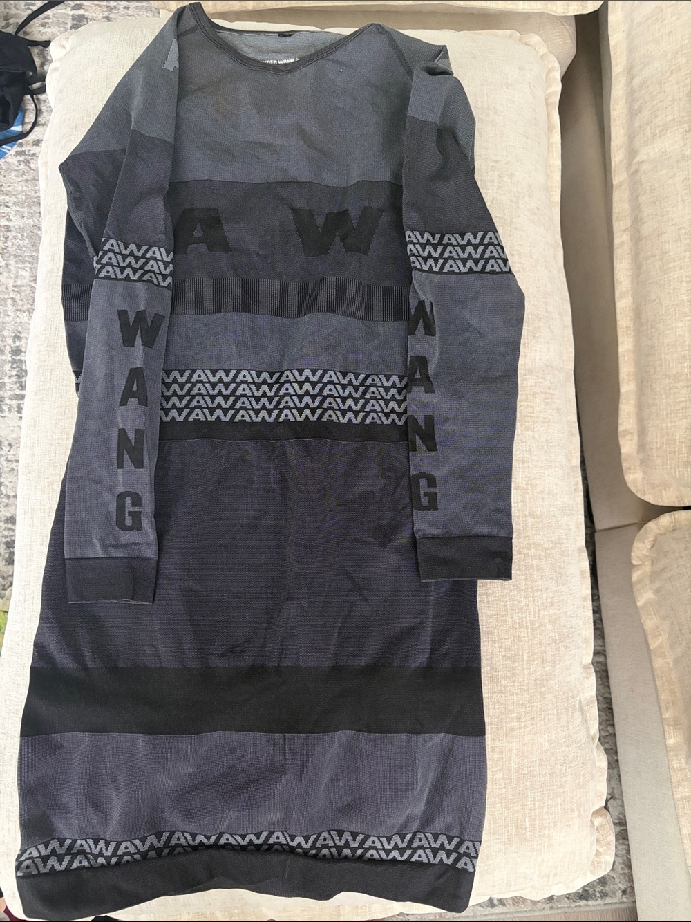 Alexander Wang X H&M Long Sleeve Knit Dress with WANG Logo in Charcoal and Black